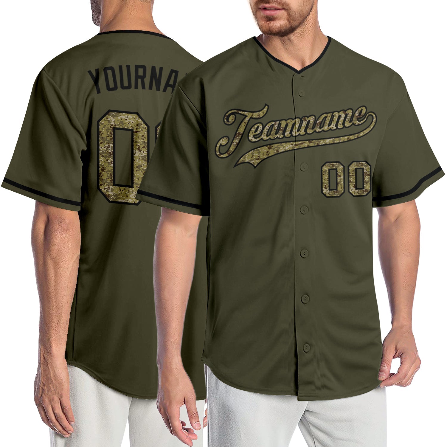 Custom Olive Camo-Black Authentic Salute To Service Baseball Jersey - Main View