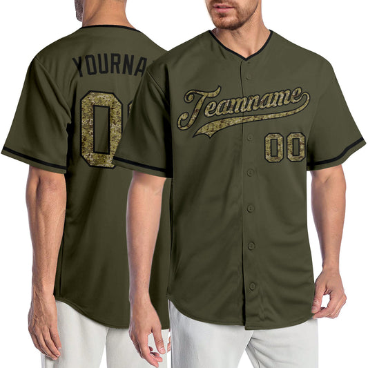 Custom Olive Camo-Black Authentic Salute To Service Baseball Jersey - Main View