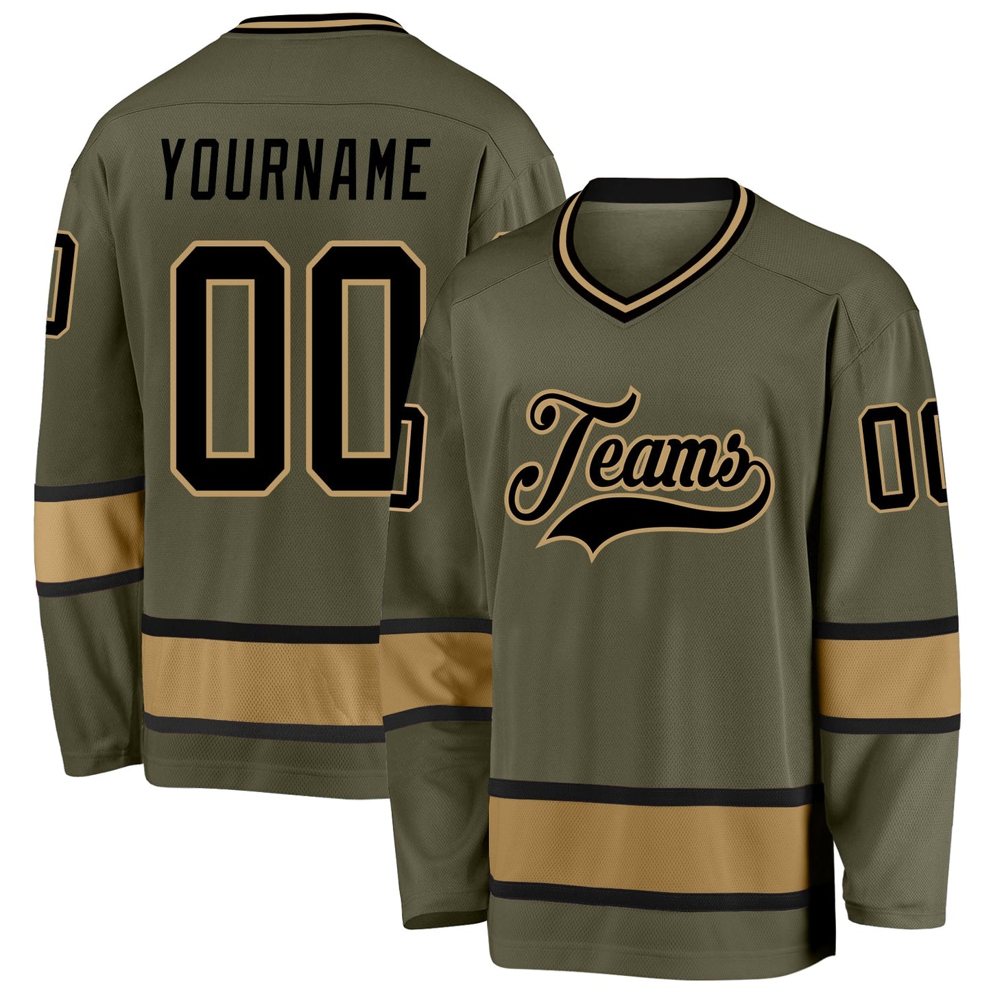 Custom Olive Black-Old Gold Salute To Service Hockey Jersey - Main View