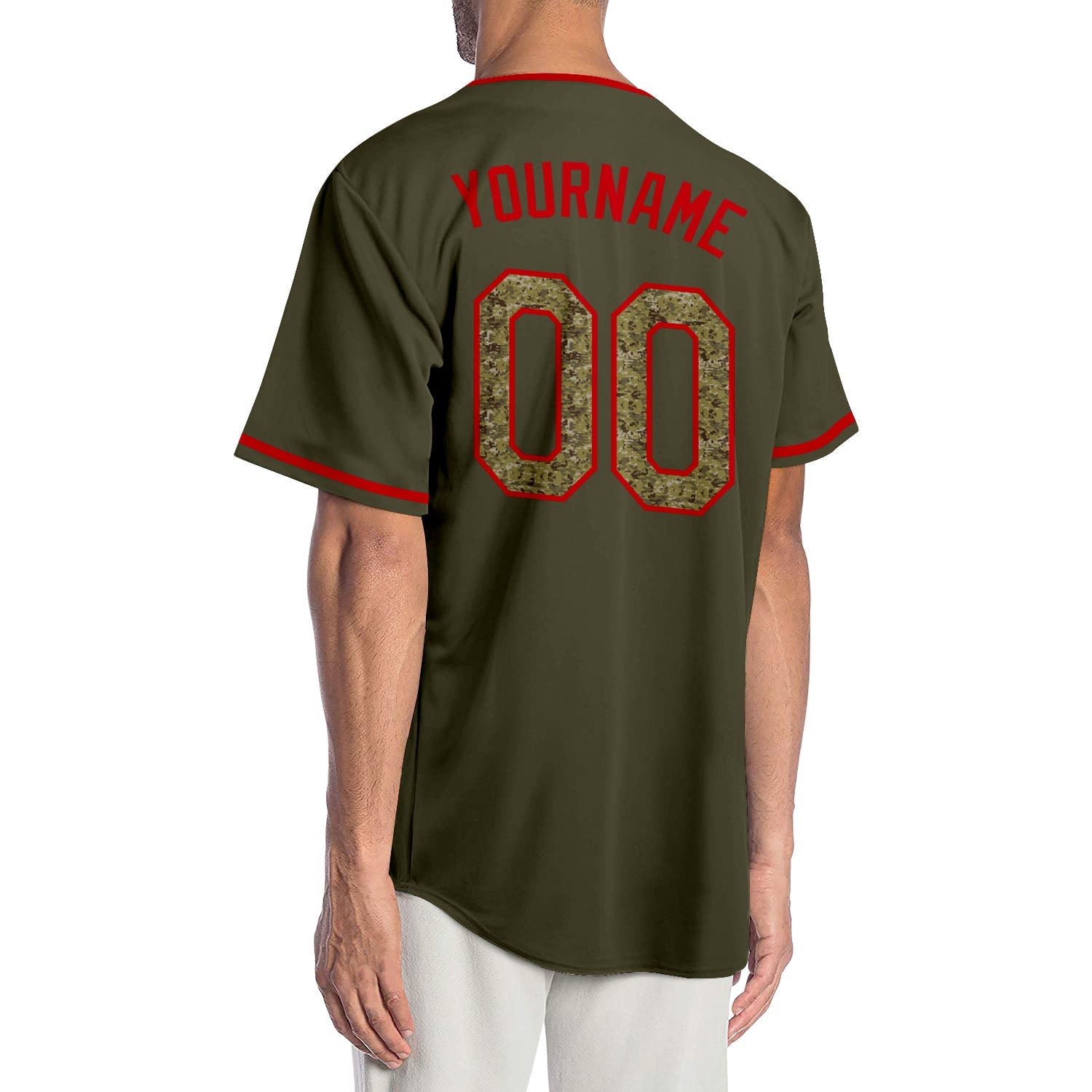 Custom Olive Cmao-Red Authentic Salute To Service Baseball Jersey view 2