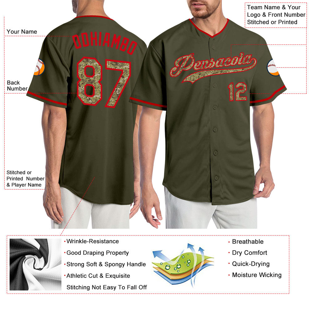 Custom Olive Cmao-Red Authentic Salute To Service Baseball Jersey view 3