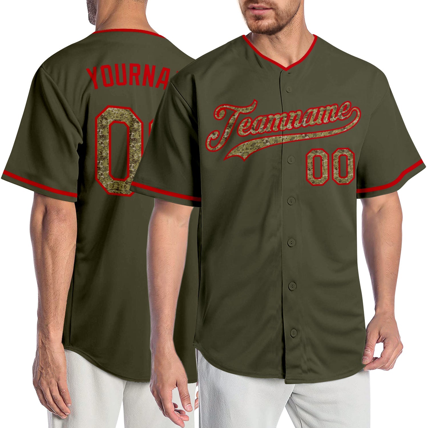 Custom Olive Cmao-Red Authentic Salute To Service Baseball Jersey - Main View