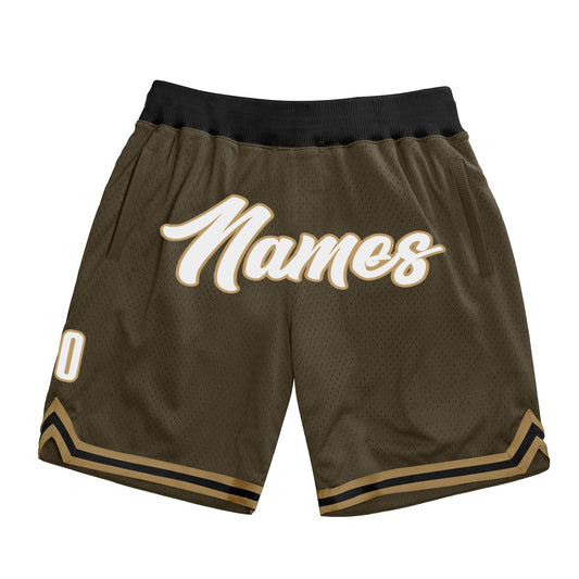 Custom Olive White-Old Gold Authentic Throwback Salute To Service Basketball Shorts - Main View