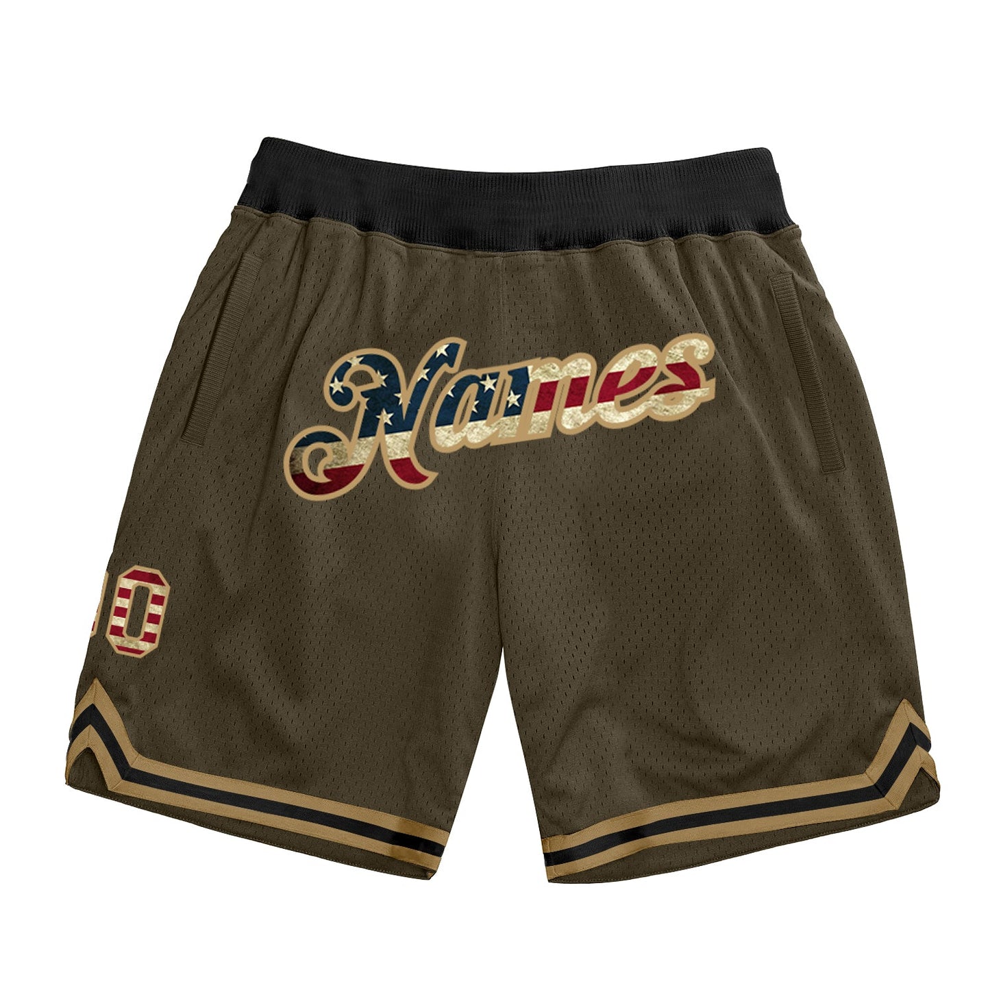 Custom Olive Vintage USA Flag-Old Gold Authentic Throwback Salute To Service Basketball Shorts - Main View