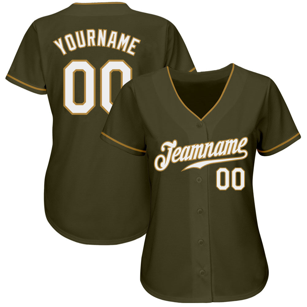 Custom Olive White-Old Gold Authentic Salute To Service Baseball Jersey view 2