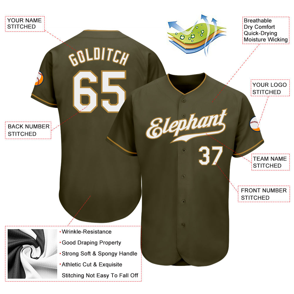 Custom Olive White-Old Gold Authentic Salute To Service Baseball Jersey view 3