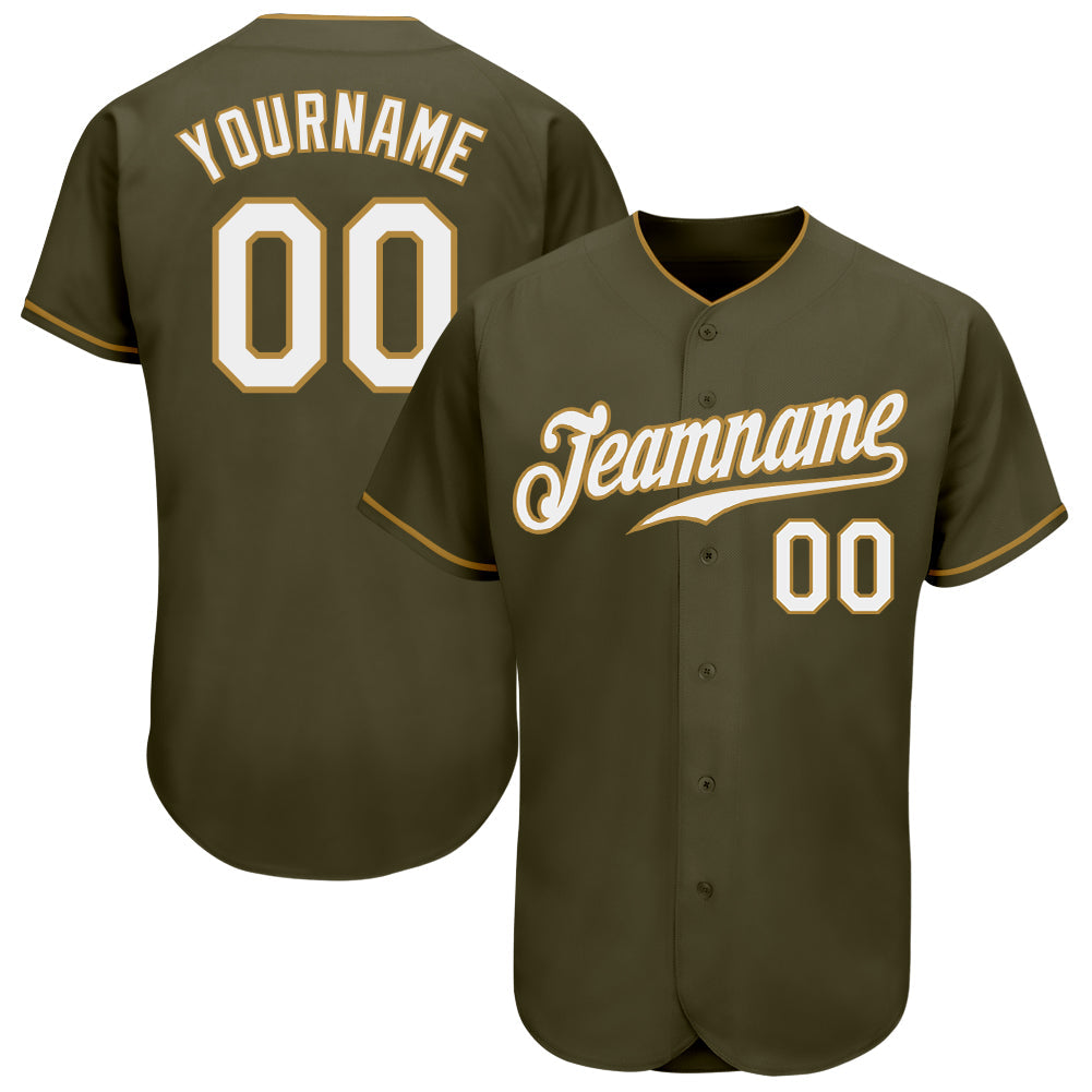 Custom Olive White-Old Gold Authentic Salute To Service Baseball Jersey - Main View
