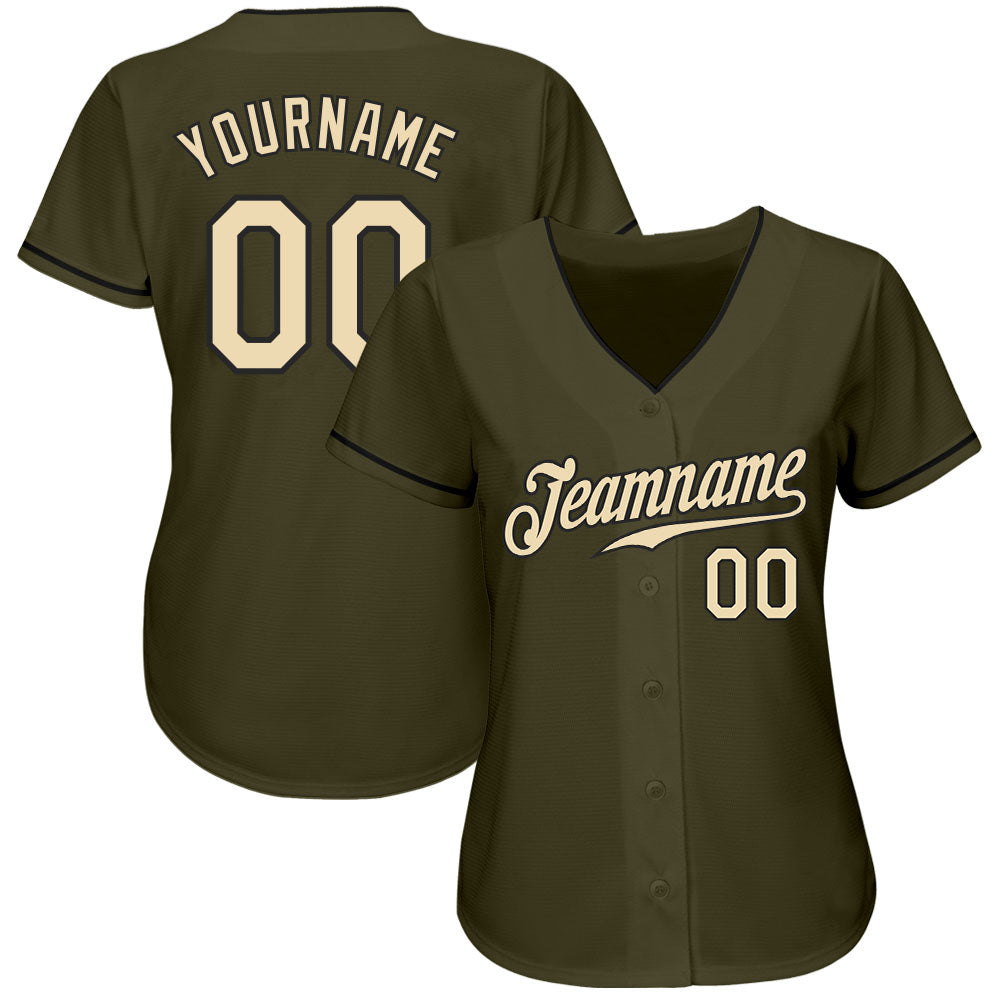 Custom Olive Cream-Black Authentic Salute To Service Baseball Jersey view 2