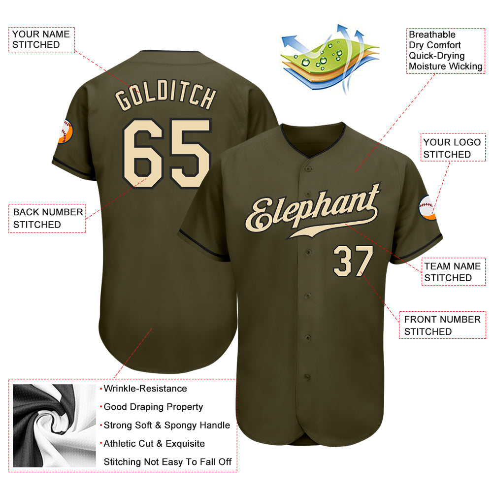Custom Olive Cream-Black Authentic Salute To Service Baseball Jersey view 3