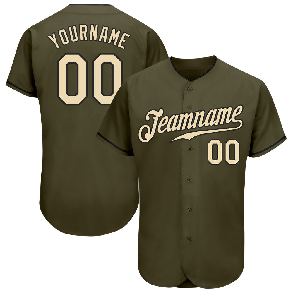 Custom Olive Cream-Black Authentic Salute To Service Baseball Jersey - Main View
