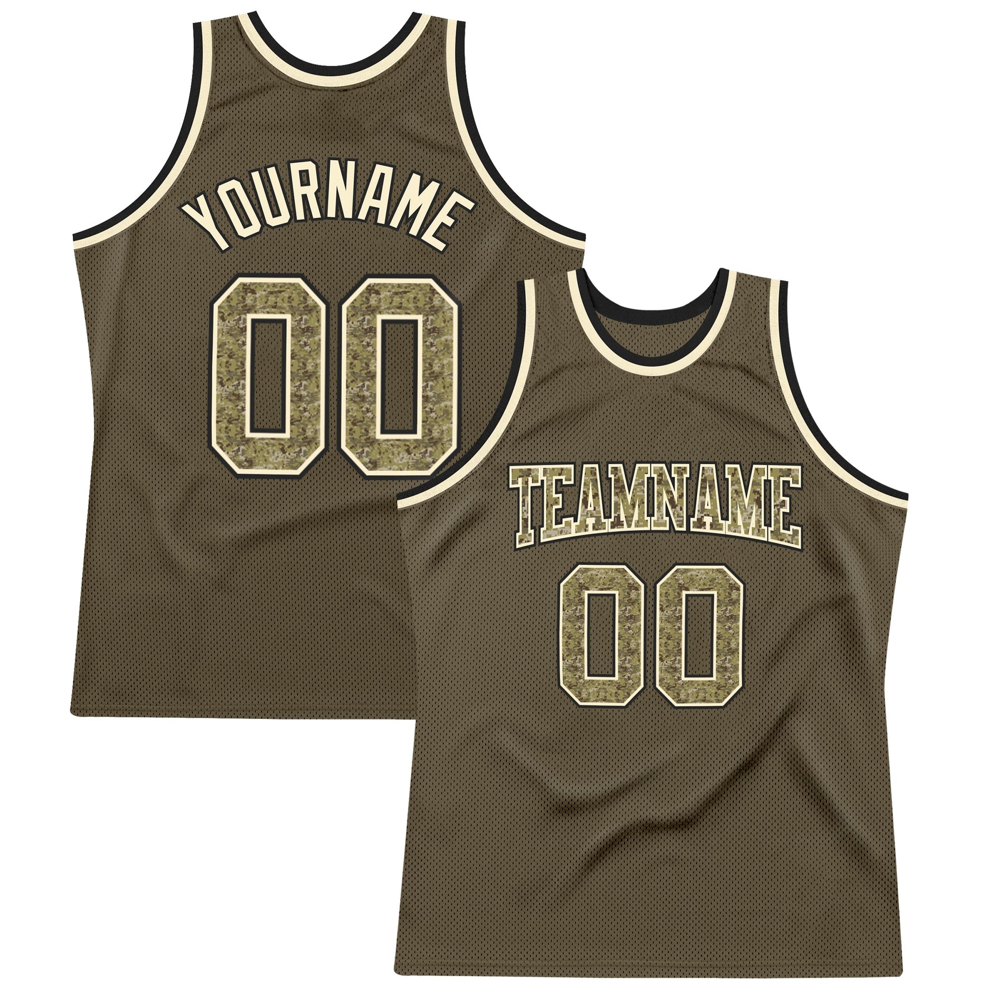 Custom Olive Camo-Cream Authentic Throwback Salute To Service Basketball Jersey - Main View