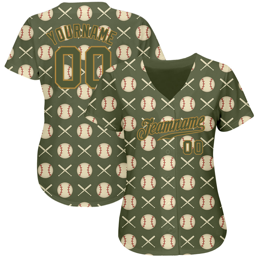 Custom Olive Olive-Old Gold 3D Pattern Design Authentic Salute To Service Baseball Jersey view 2