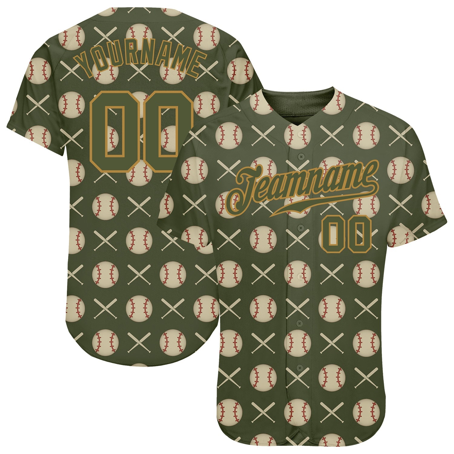 Custom Olive Olive-Old Gold 3D Pattern Design Authentic Salute To Service Baseball Jersey - Main View