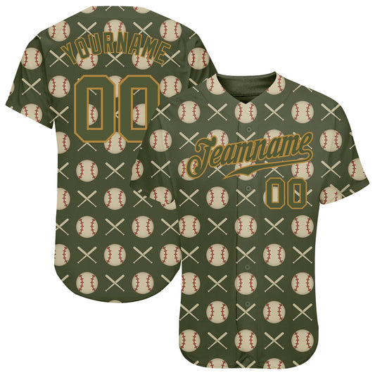 Custom Olive Olive-Old Gold 3D Pattern Design Authentic Salute To Service Baseball Jersey - Main View