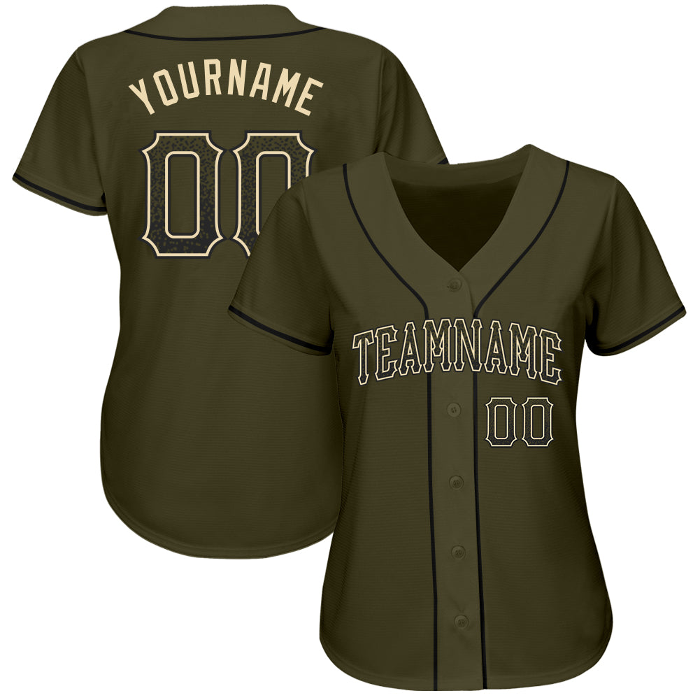 Custom Olive Black-Cream Authentic Drift Fashion Salute To Service Baseball Jersey view 3