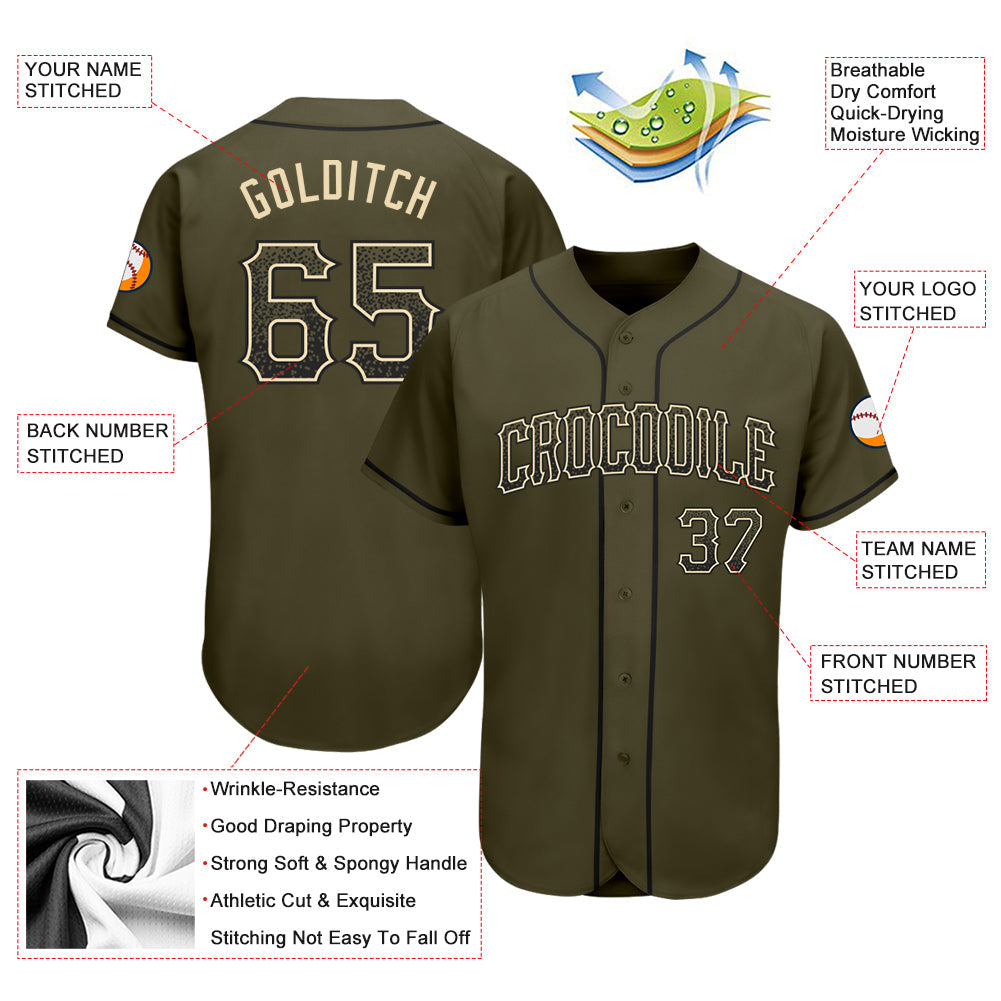 Custom Olive Black-Cream Authentic Drift Fashion Salute To Service Baseball Jersey view 4