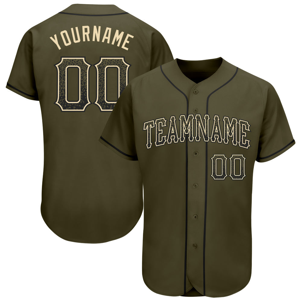 Custom Olive Black-Cream Authentic Drift Fashion Salute To Service Baseball Jersey - Main View