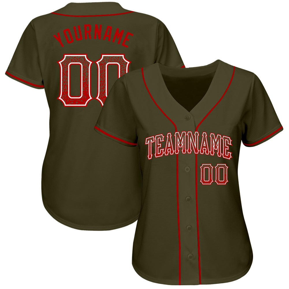 Custom Olive Red-White Authentic Drift Fashion Salute To Service Baseball Jersey view 2