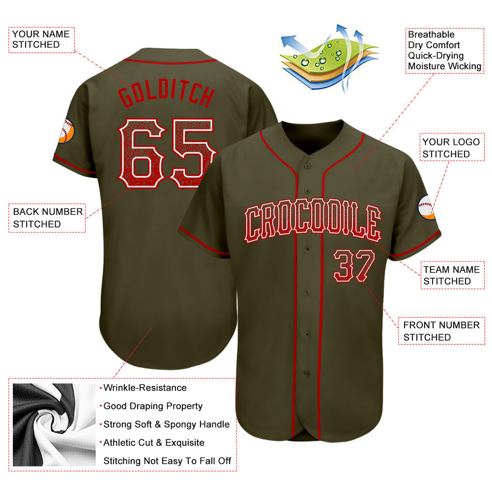 Custom Olive Red-White Authentic Drift Fashion Salute To Service Baseball Jersey view 3