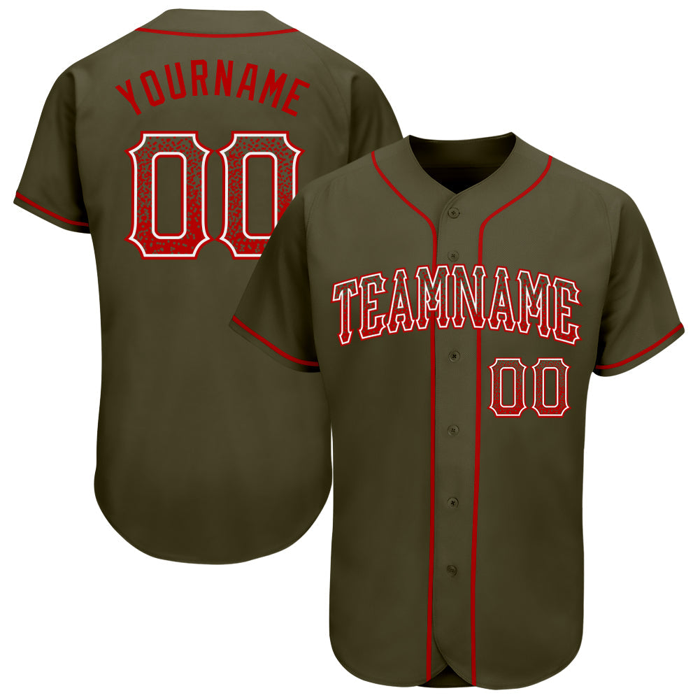 Custom Olive Red-White Authentic Drift Fashion Salute To Service Baseball Jersey - Main View
