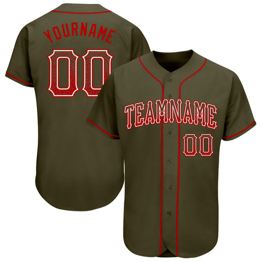 Custom Olive Red-White Authentic Drift Fashion Salute To Service Baseball Jersey - Main View