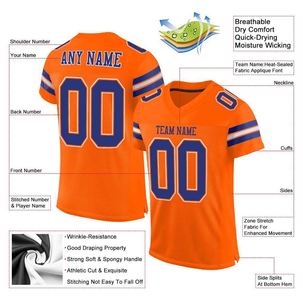 Custom Orange Royal-White Mesh Authentic Football Jersey view 4