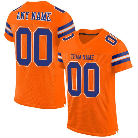 Custom Orange Royal-White Mesh Authentic Football Jersey - Main View