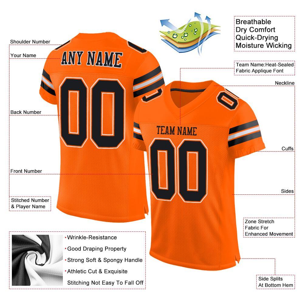 Custom Orange Black-White Mesh Authentic Football Jersey view 4