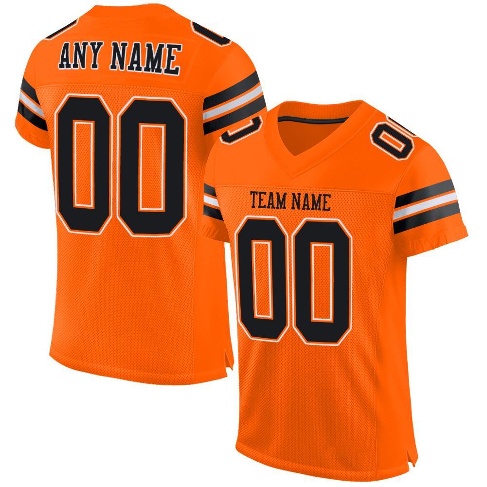 Custom Orange Black-White Mesh Authentic Football Jersey - Main View