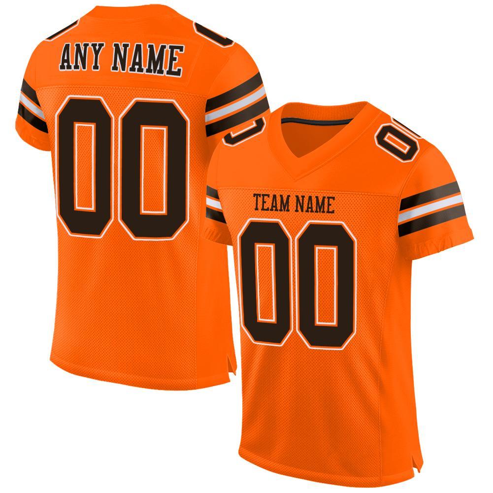 Custom Orange Brown-White Mesh Authentic Football Jersey - Main View