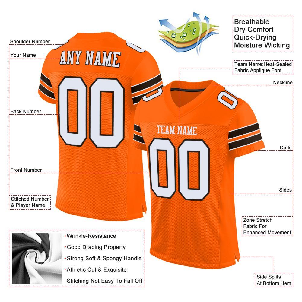 Custom Orange White-Brown Mesh Authentic Football Jersey view 4