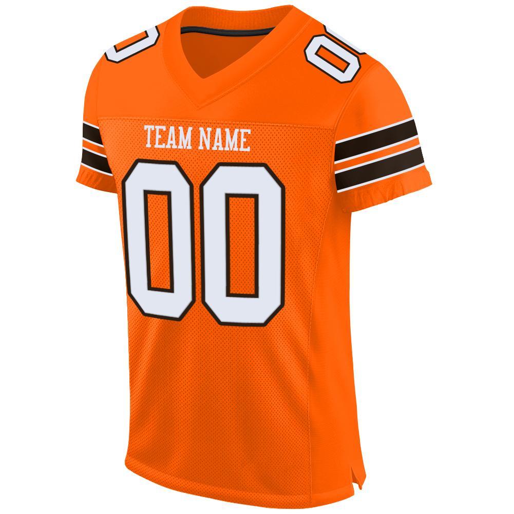 Custom Orange White-Brown Mesh Authentic Football Jersey view 2