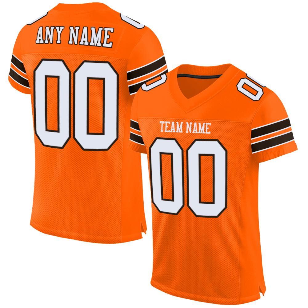 Custom Orange White-Brown Mesh Authentic Football Jersey - Main View