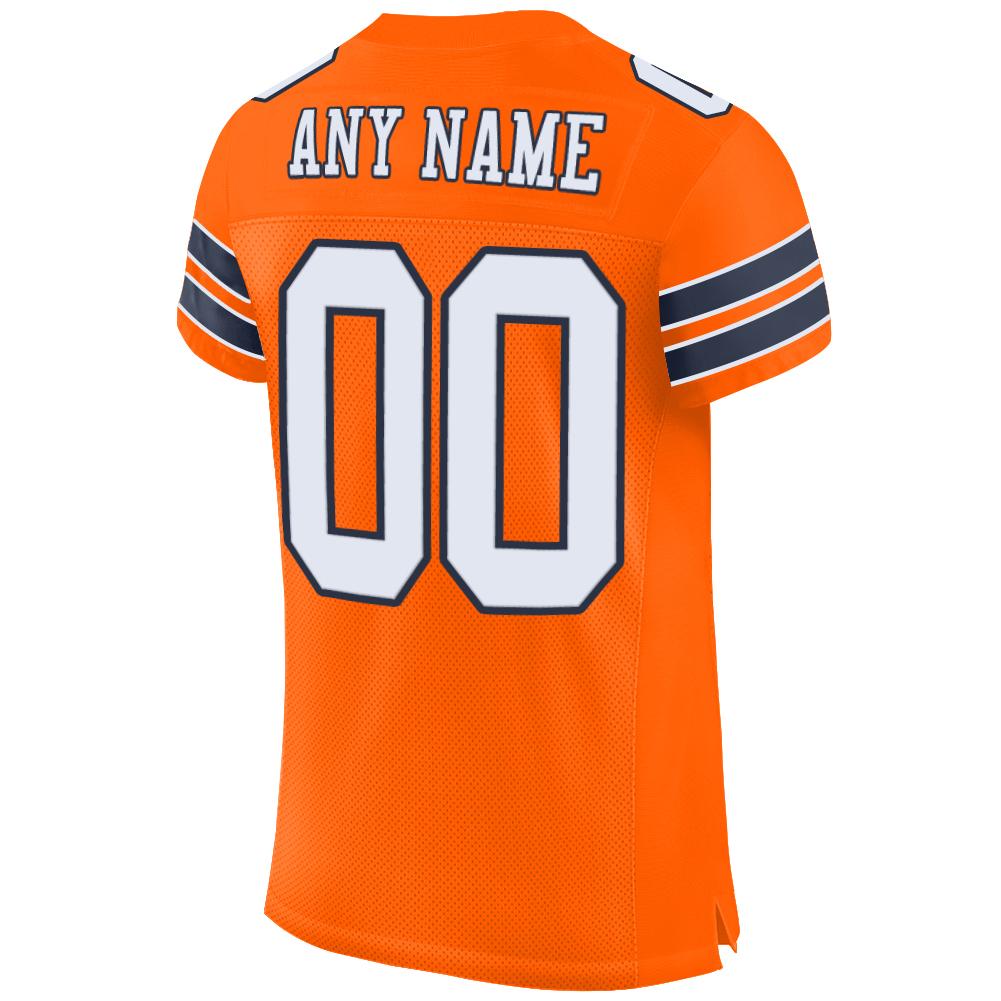 Custom Orange White-Navy Mesh Authentic Football Jersey view 3
