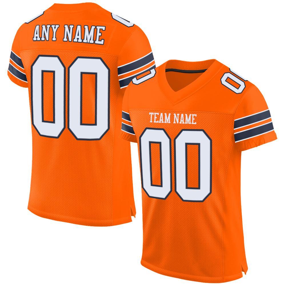 Custom Orange White-Navy Mesh Authentic Football Jersey - Main View