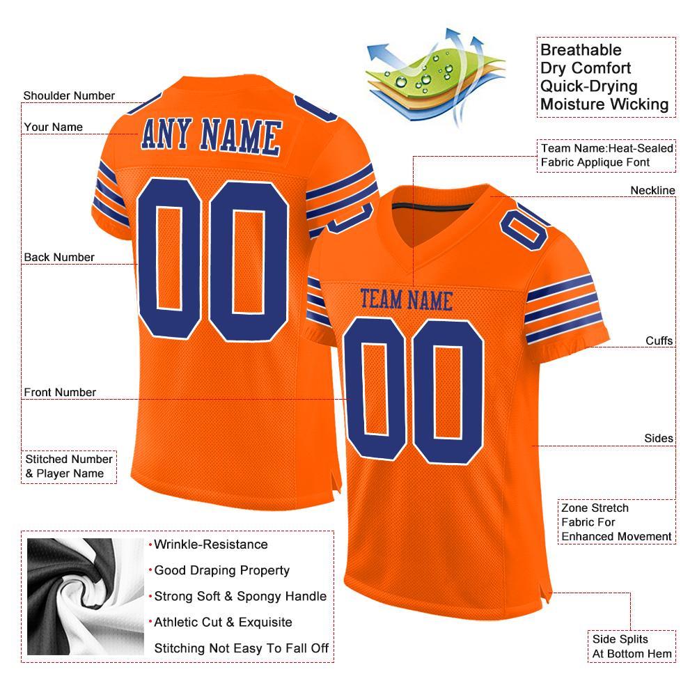 Custom Orange Royal-White Mesh Authentic Football Jersey view 4