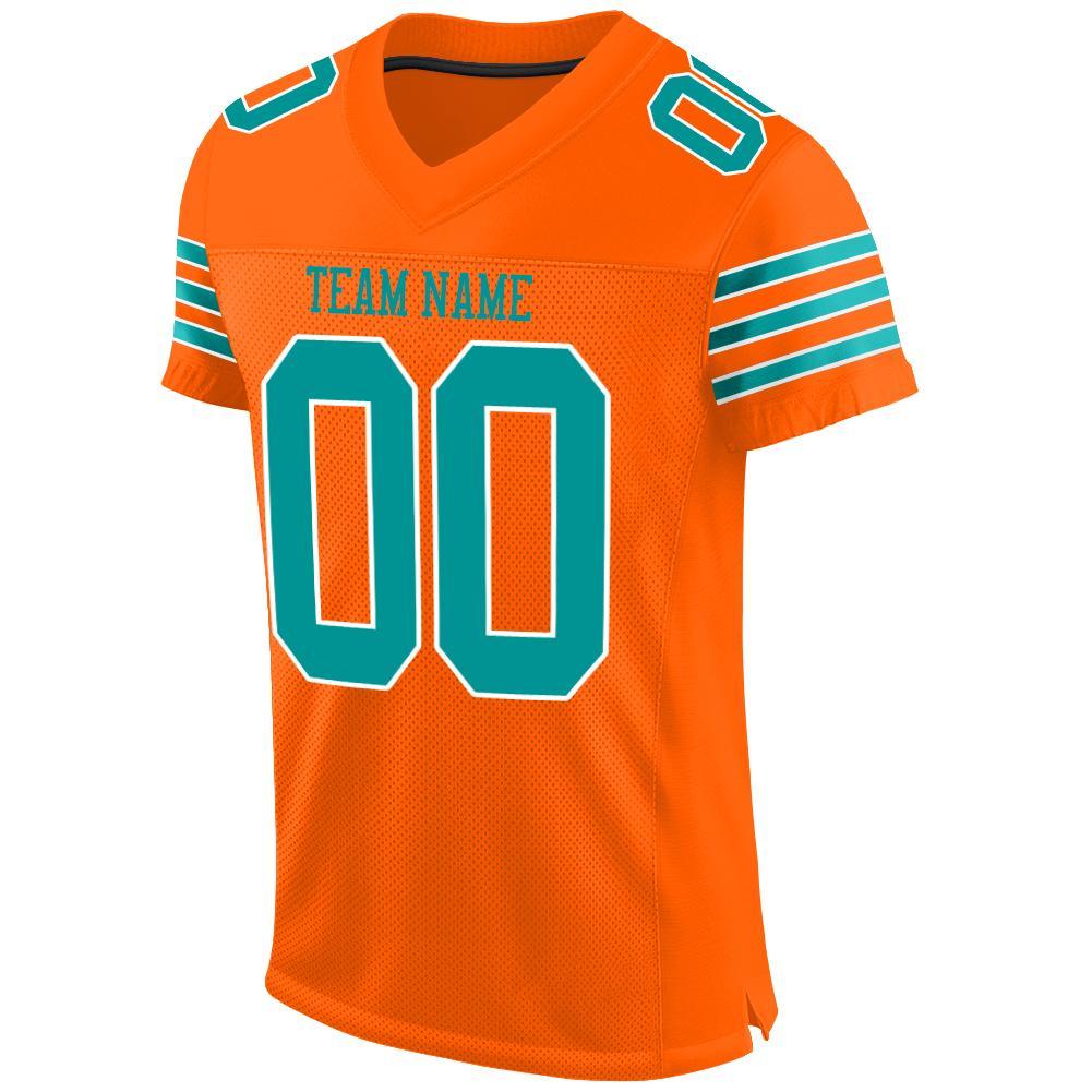 Custom Orange Aqua-White Mesh Authentic Football Jersey view 2