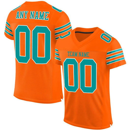 Custom Orange Aqua-White Mesh Authentic Football Jersey - Main View