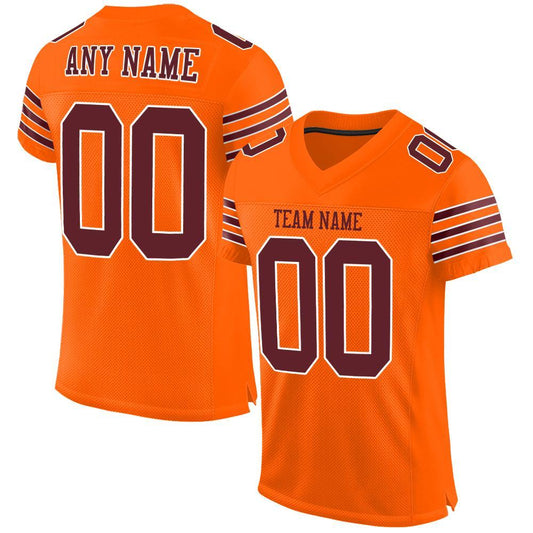 Custom Orange Burgundy-White Mesh Authentic Football Jersey - Main View
