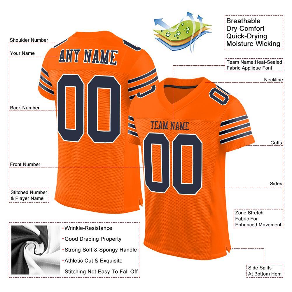 Custom Orange Navy-White Mesh Authentic Football Jersey view 4