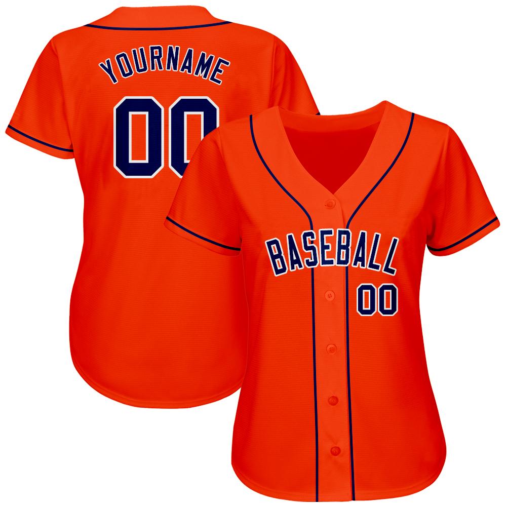 Custom Orange Navy-White Authentic Baseball Jersey view 2