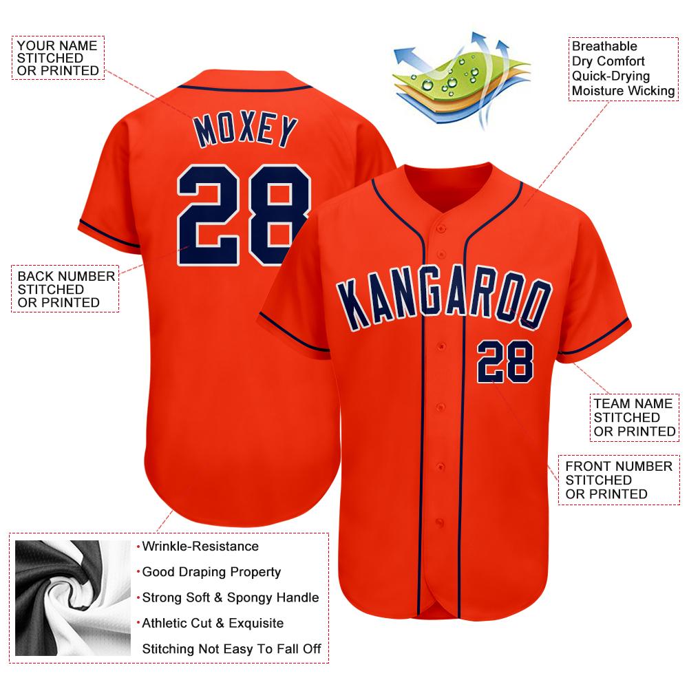 Custom Orange Navy-White Authentic Baseball Jersey view 3