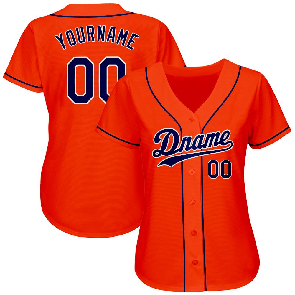 Custom Orange Navy-White Authentic Baseball Jersey view 2