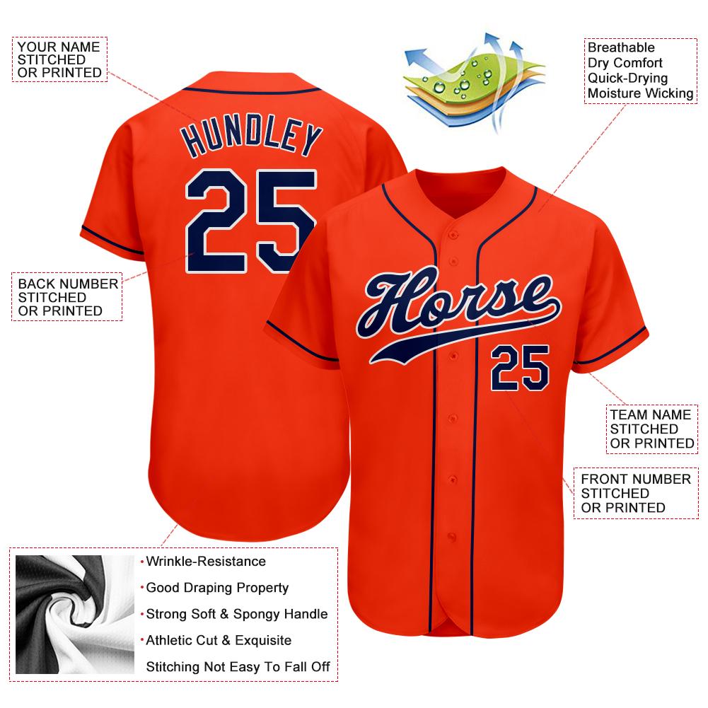 Custom Orange Navy-White Authentic Baseball Jersey view 3