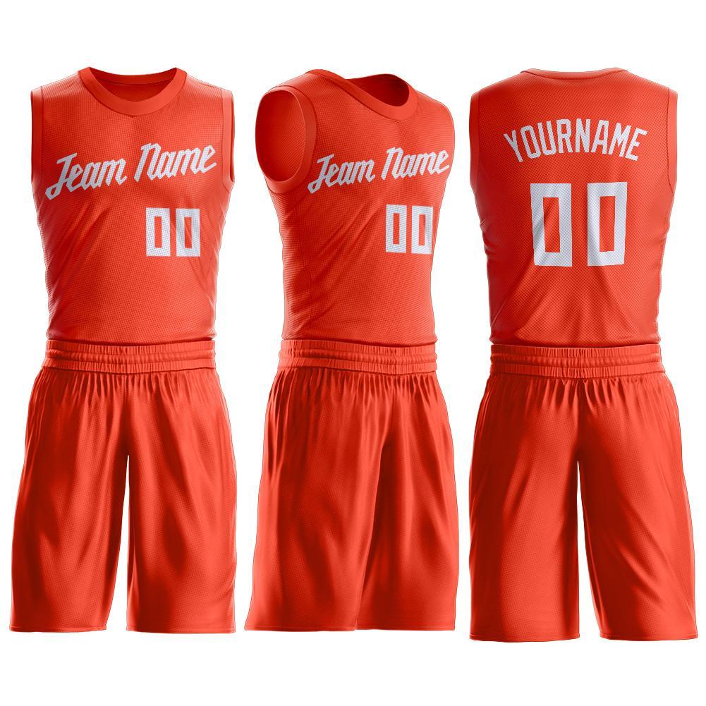 Custom Orange White Round Neck Basketball Uniform Jersey view 2