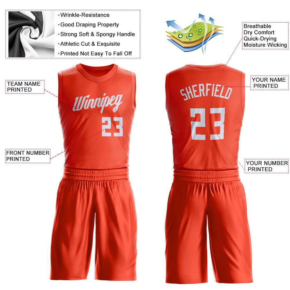 Custom Orange White Round Neck Basketball Uniform Jersey view 3