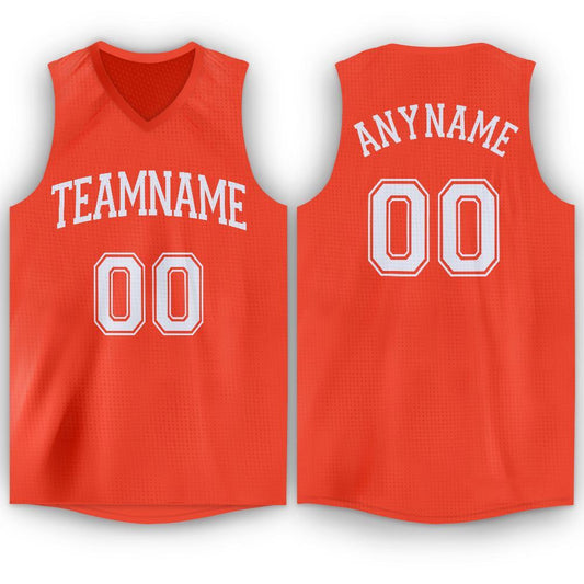 Custom Orange White V-Neck Basketball Jersey - Main View