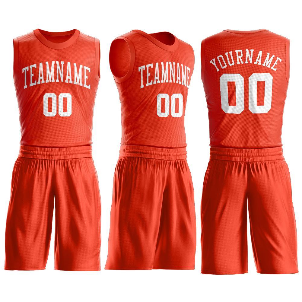 Custom Orange White Round Neck Basketball Uniform Jersey view 2