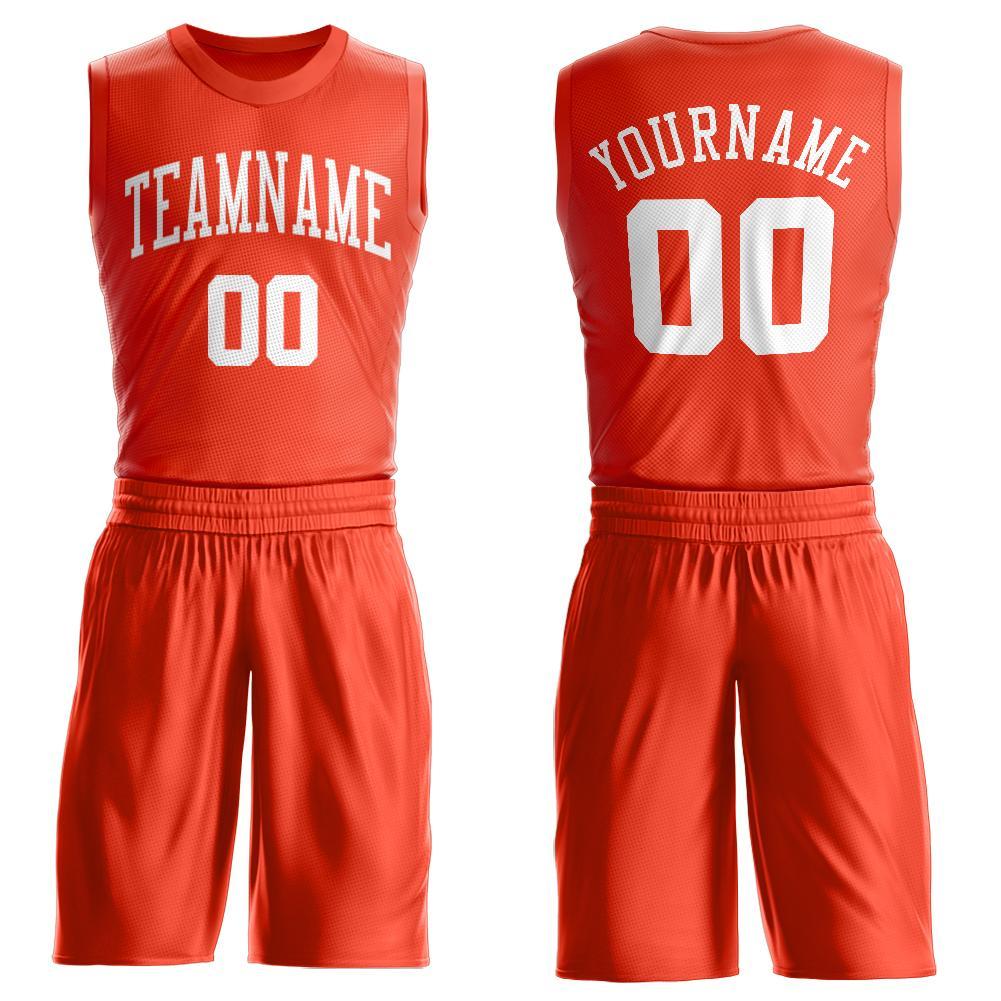 Custom Orange White Round Neck Basketball Uniform Jersey - Main View