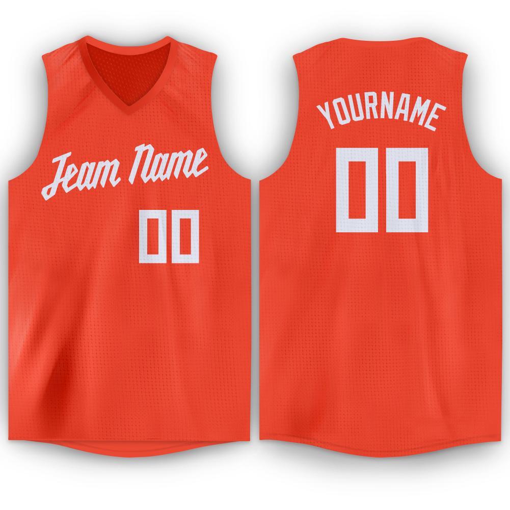 Custom Orange White V-Neck Basketball Jersey - Main View